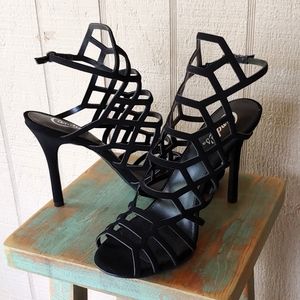 Candies Women's Black Velvet Web Ankle Heels 10 M.